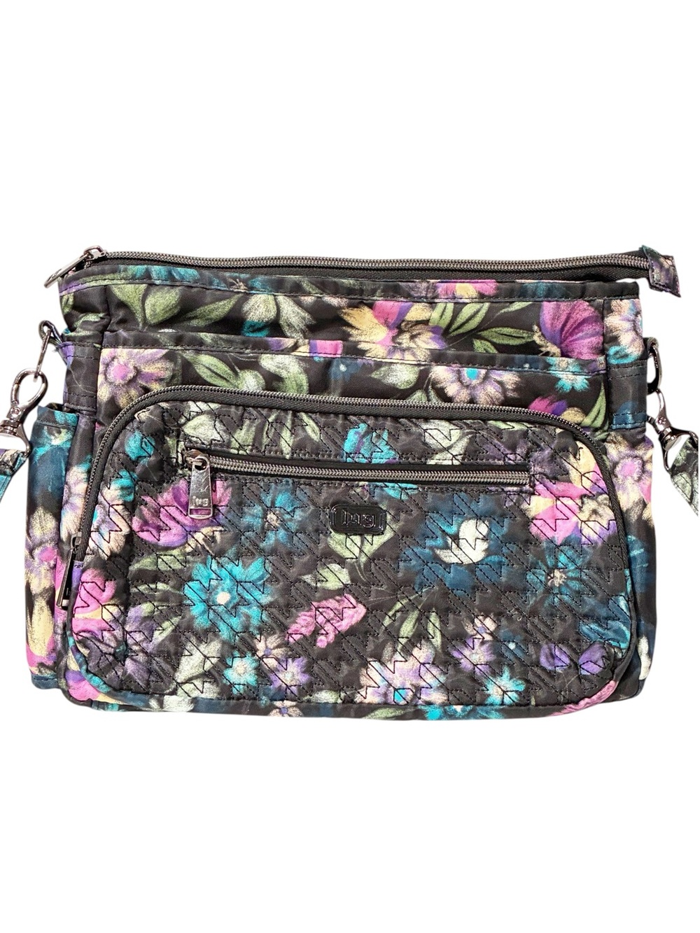 Lug Shimmy Bloom Black RFID Crossbody Travel Organizer Bag Nylon